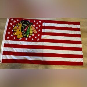 Red and White Striped Chicago Black Hawks Flag 60x35 inches